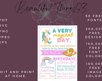 invitación de cumpleaños de unicornio / invitación de unicornio / regalos de unicornio para niñas / cumpleaños de unicornio / unicornio / fiesta de unicornio