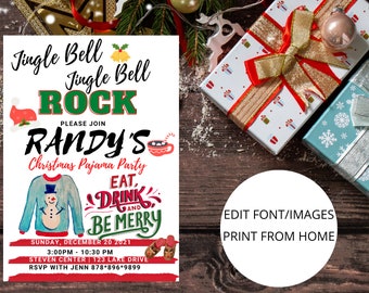 INSTANT DOWNLOAD Ugly Sweater invitation Christmas Pajama Party Invitation PJ Ugly Christmas Invitations Instant Download Invite Editable