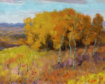 Aspen Poplars-(UNFRAMED) original painting, prairie landscape painting, 12"x16"plein air landscape, impressionist painting, autumn colours,