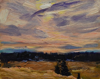 Silver Clouds- original unframed oil painting of a warm evening sky in autumn. 8"x 10" in an impressionist style