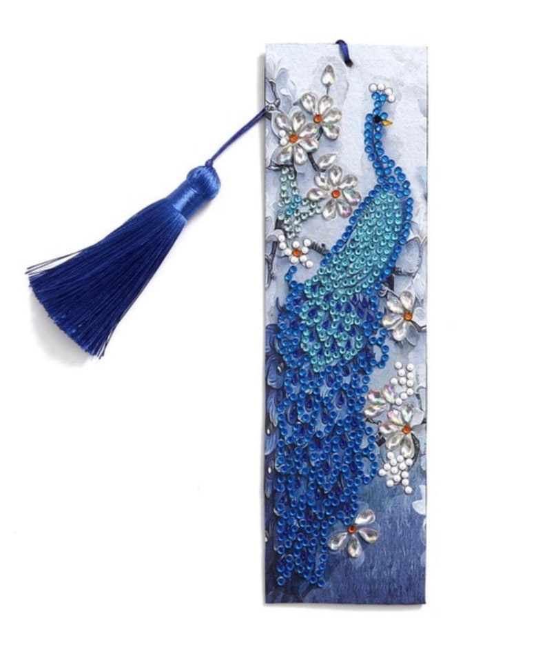 Blue Peacock Bookmark Diamond Painting Kit Etsy