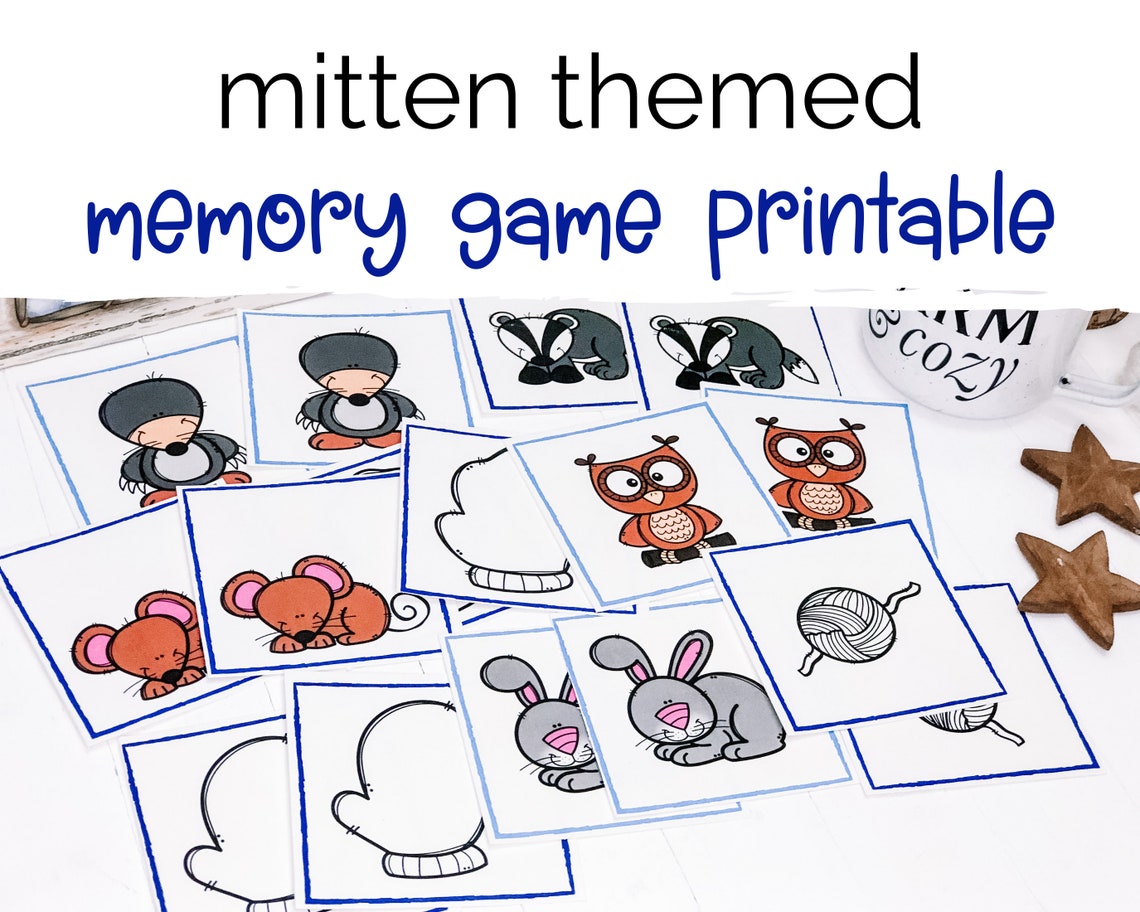 The Mitten Printable Memory Game for Kids Winter Memory Game