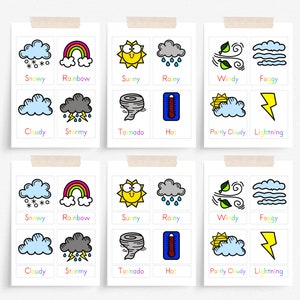 Cartes Montessori en 3 parties | Météo imprimable pour les enfants | École à la maison | Préscolaire