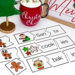 Christmas Word Puzzles, Christmas Learning Printable, Homeschool Christmas, Preschool Printable Activity, Christmas Activity for Kids