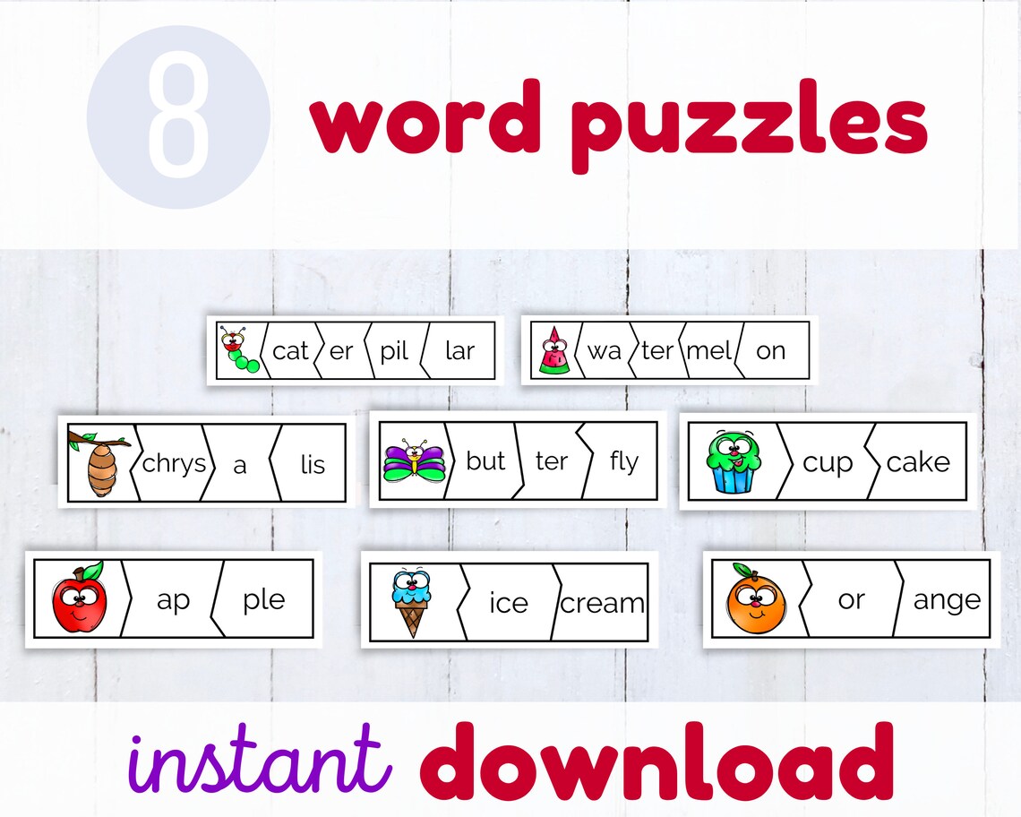 Word Puzzles Printable Literacy Activity Syllable Game | Etsy