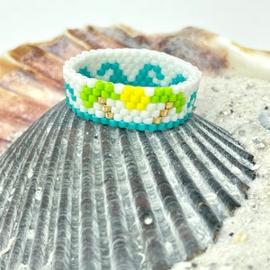 Miyuki 11/0 Delica Seed Bead Ring With Waves and Palm Trees Woven ...