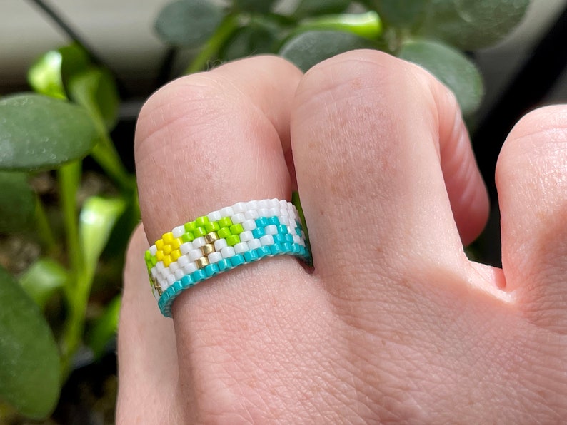 Miyuki 11/0 Delica Seed Bead Ring With Waves and Palm Trees Woven ...