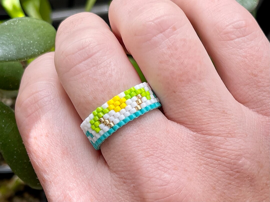 Miyuki 11/0 Delica Seed Bead Ring With Waves and Palm Trees Woven ...