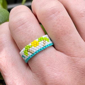 Miyuki 11/0 Delica Seed Bead Ring With Waves and Palm Trees Woven ...