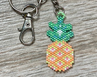Cute pineapple keychain made with luminous Miyuki delicas!