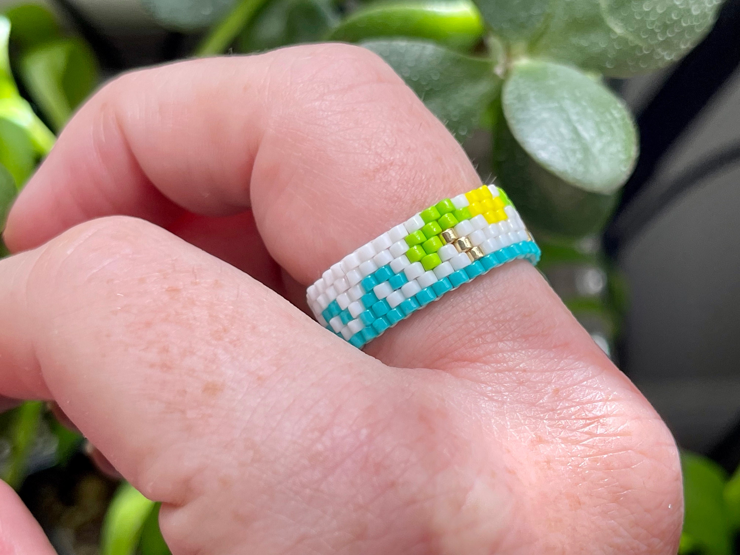 Miyuki 11/0 Delica Seed Bead Ring With Waves and Palm Trees Woven ...