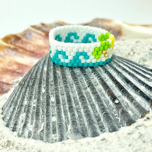 Miyuki 11/0 Delica Seed Bead Ring With Waves and Palm Trees Woven ...