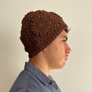 brown crochet beanie, dark brown cotton handkint beanie, breathable cotton beanie, fall winter comfortable hat, brown unisex tissued beanie