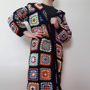 granny square afghan cardigan, spring coat, colorful cardigan, granny square sweater, multicolor sweater, crochet coat, gift for her