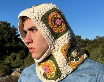 Balaclava quadrada de crochê feita à mão para avó: moletom unissex Y2K