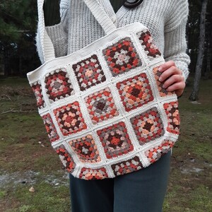 Granny Square Bag, Crochet Afghan Bag, Vintage Style Bag,  Crochet Patchwork Bag, Tote Bag, Boho Bag, Retro Bag, Crochet Bag Sale,Ecru Bag