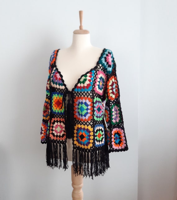 Crochet Granny Square Mesh Summer Jacket Boho Colorful Summer - Etsy