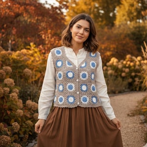 Handmade Granny Square Crochet Vest: Vintage Style Boho Waistcoat