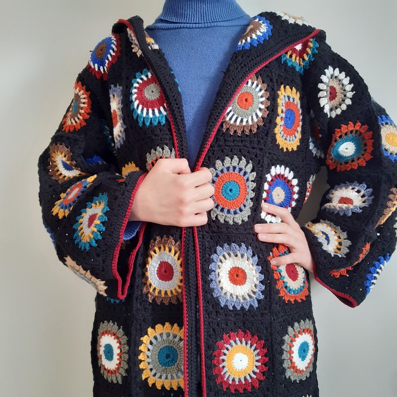Granny Square Afghan Cardigan Knit Afghan Sweater Patchwork Etsy