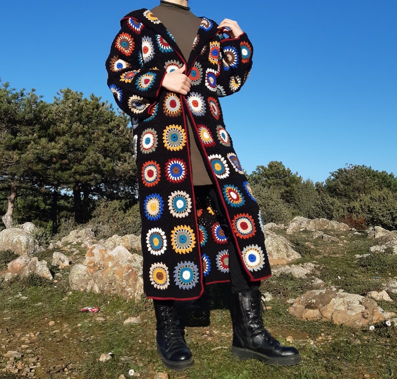 Granny Square Afghan Cardigan Knit Afghan Sweater Patchwork Etsy