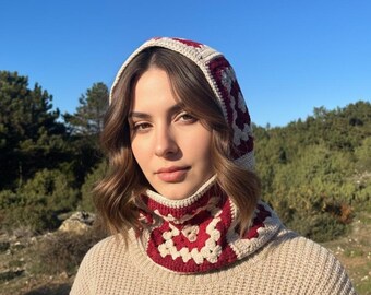 Handmade Granny Square Crochet Balaclava: Unisex Winter Ski Mask