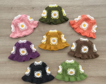 Crochet Daisy Bucket Hat: Soft Cotton Blend Baby Sun Hat