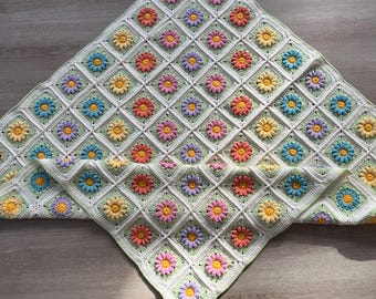 Crochet Floral Baby Blanket: Handmade Granny Square Afghan Throw