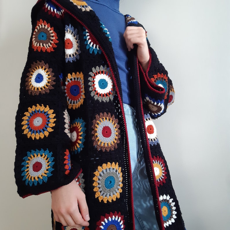 Granny Square Afghan Cardigan Knit Afghan Sweater Patchwork Etsy