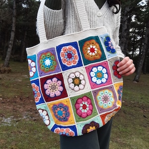 Crochet Afghan Bag, Granny Square Tote Bag, Colorful Tote Bag,  Gift For Her, Colorful Knit Bag, Summer Tote Bag, Boho Bag, Gift For Mom
