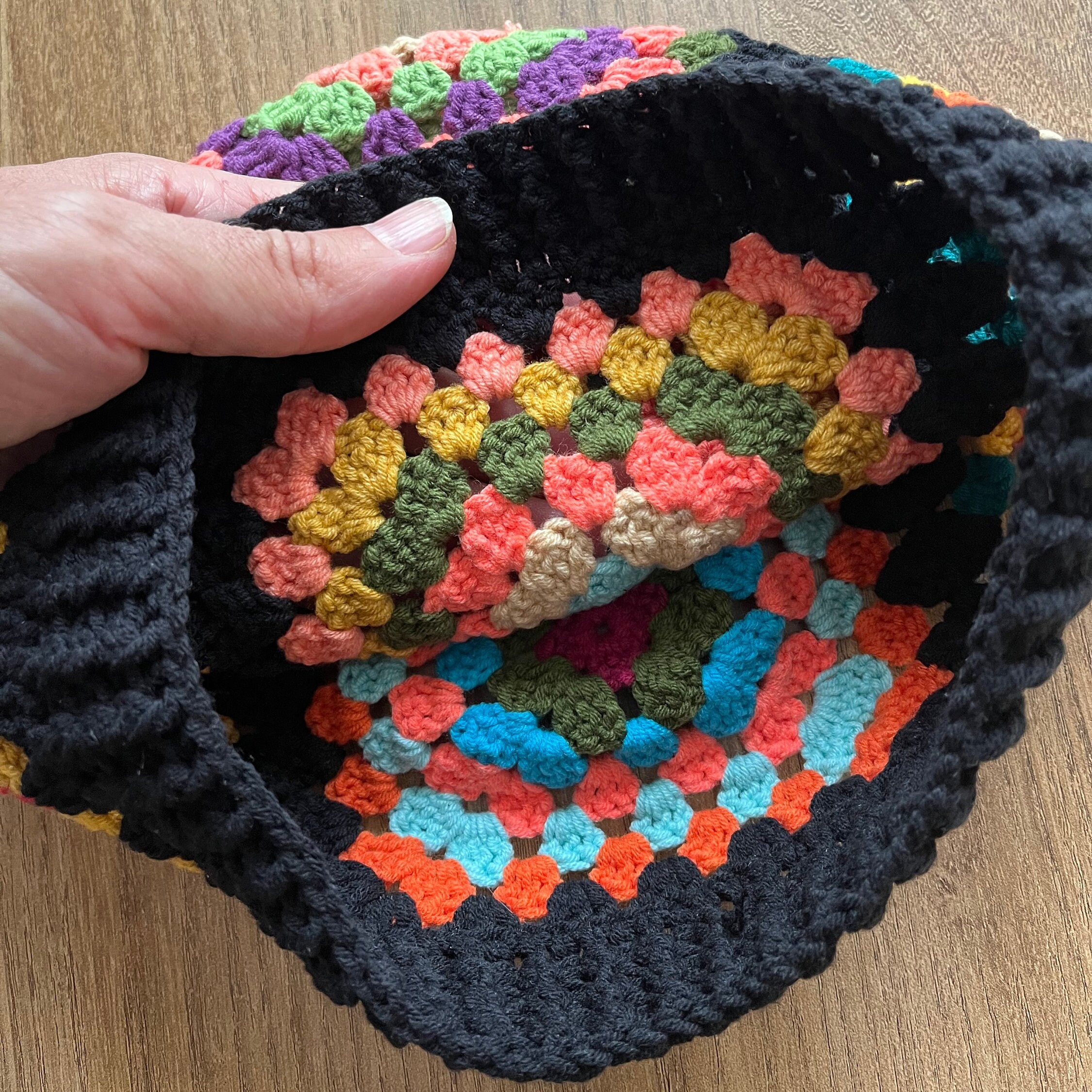 Black Granny Square Slouchy Beanie, Handmade By Me, Ask About Customs Custom Crochet Slouchy Beanie | Oversized Extra Long Sock  main image 3