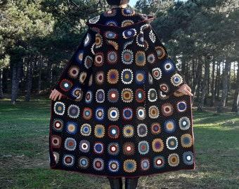 Handmade Granny Square Crochet Cardigan: Boho Afghan Coat