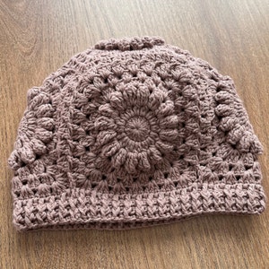 light brown crochet beanie , breathable cotton unisex beanie, handknit beanie, fall winter comfortable beanie  crochet 3D tissued flower hat