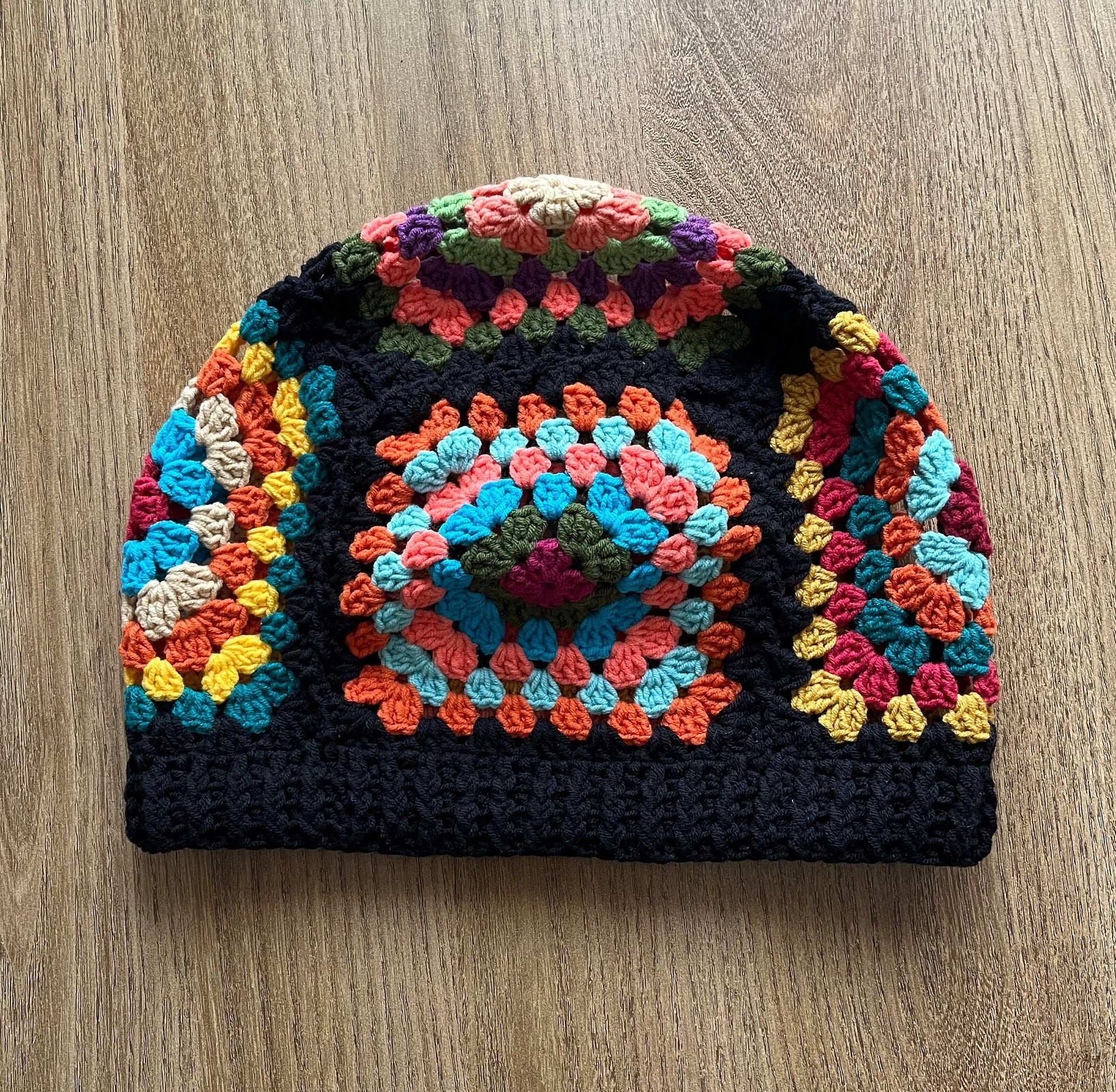 Black Granny Square Slouchy Beanie, Handmade By Me, Ask About Customs Custom Crochet Slouchy Beanie | Oversized Extra Long Sock  main image 2