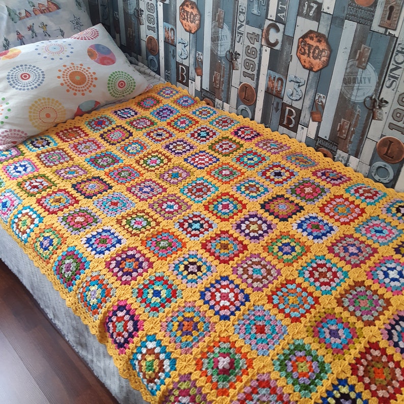Yellow Granny Square Blanket Yellow Afghan Throw Blanket - Etsy