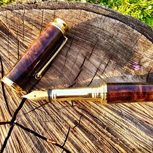 Handgemaakte vulpen – gestabiliseerde walnoot-wortelhoutpen – luxe cadeau voor schrijvers, professionals en verzamelaars