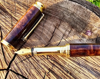 Handmade Fountain Pen – Stabilized Walnut Burl Wood Pen – Luxury Gift for Writers, Professionals & Collectors