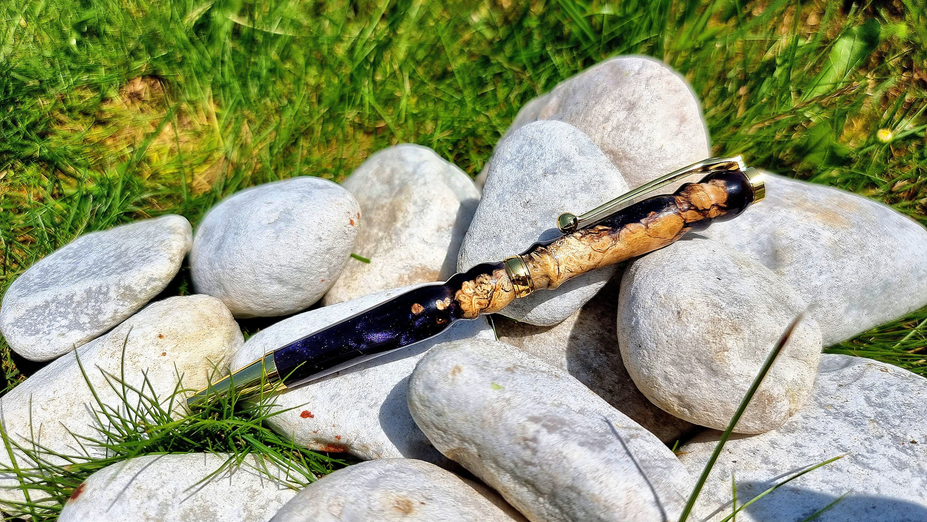 Engraved Acacia Burl Wood and Epoxy Resin Ballpoint Pen with Elegant Gift Box - Perfect Gift for Him or Her on Any Occasion