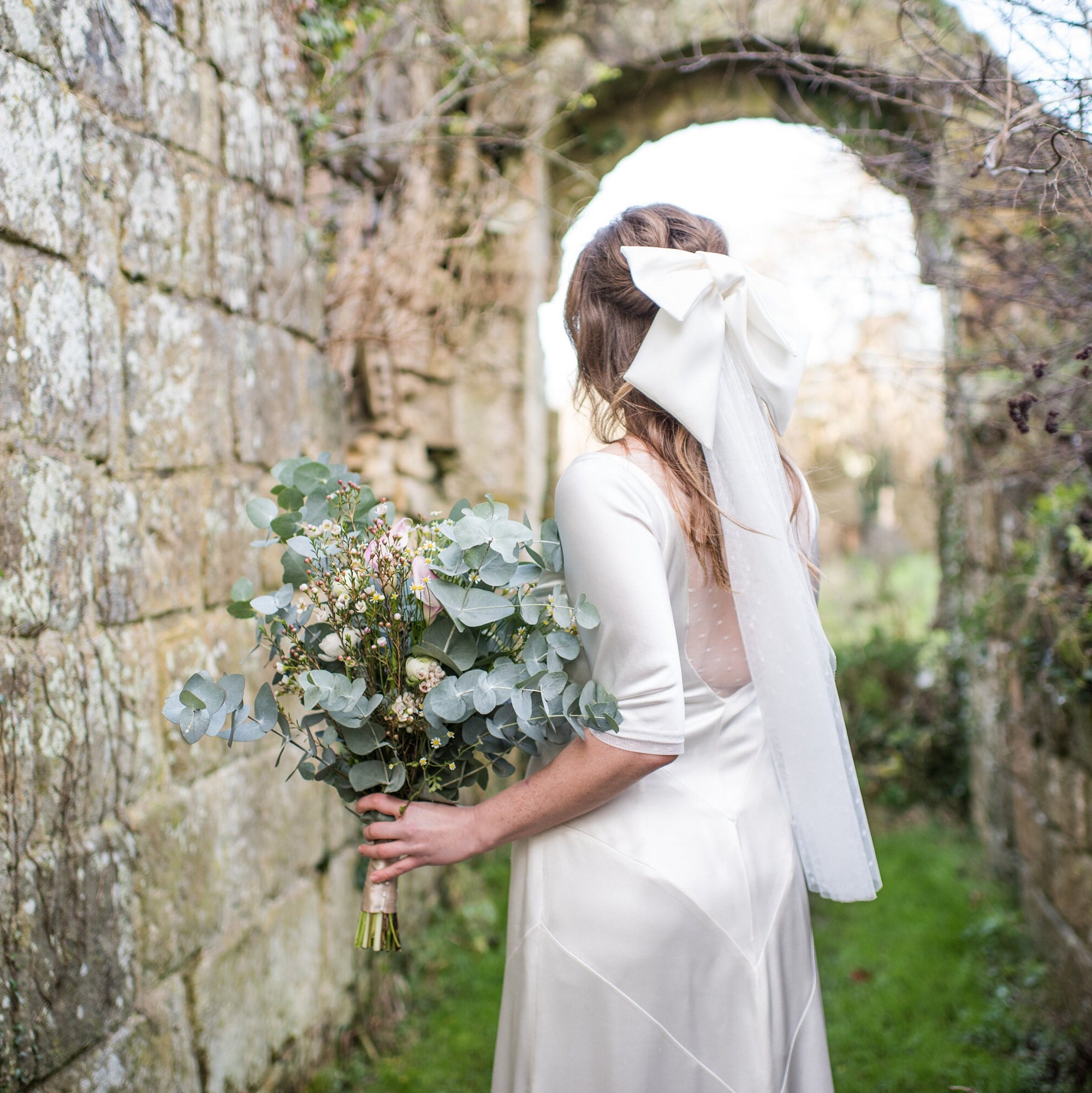 Beautiful Bride White Mesh and Satin Bridal Veil