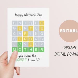 Cartão de Dia das Mães com tema Wordle, cartão de Dia das Mães personalizado editável - DOWNLOAD DIGITAL