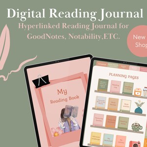 Digital Reading Journal 2023, Book Planner, Reading Digital Planner, Goodnotes, Reading Tracker, Reading Log, Book Review, Book Shelf
