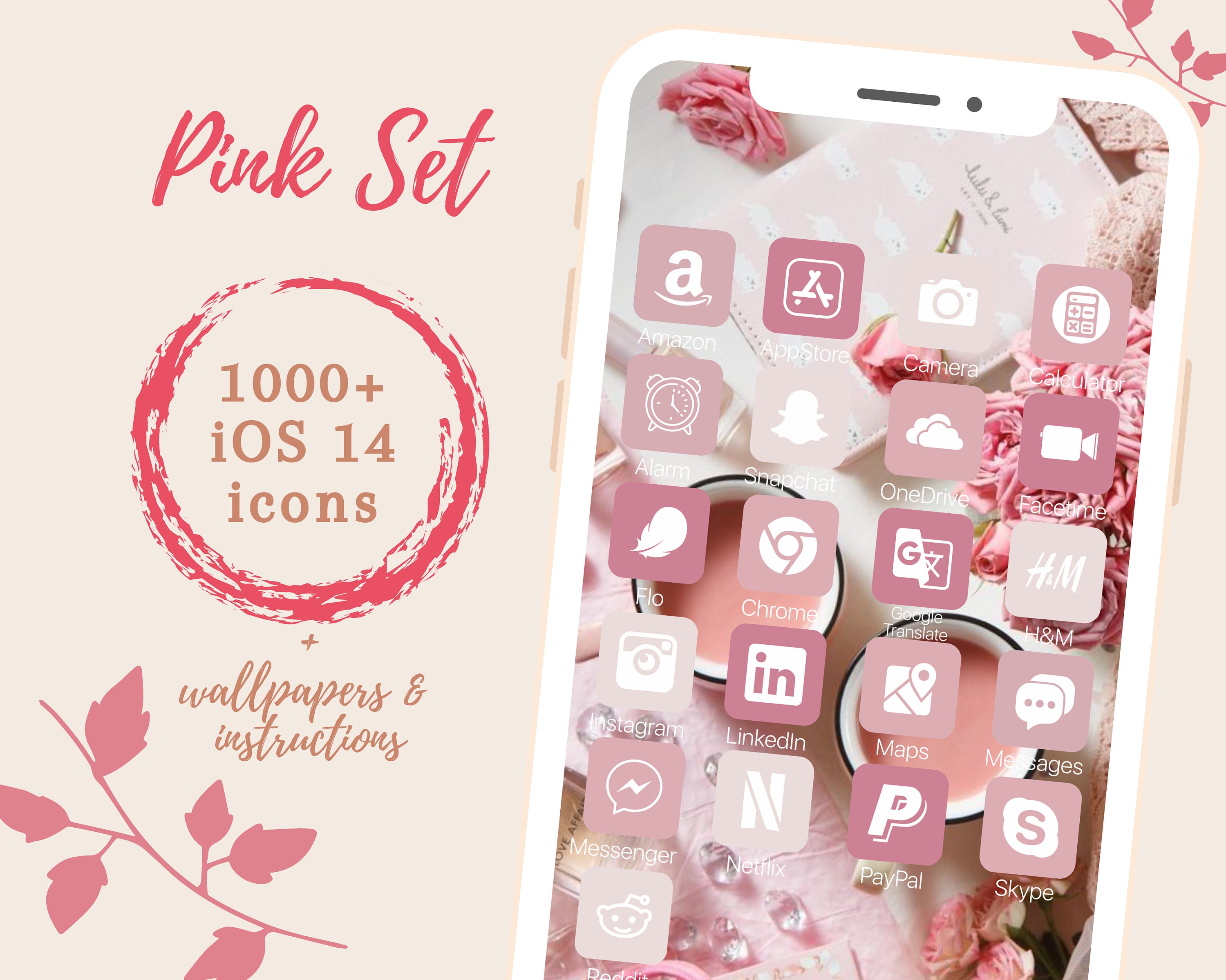 Ios Pink Icon Pack 1100 Icons and Wallpapers Etsy UK