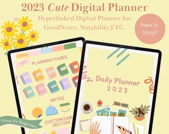 Digital Planner 2023, Yellow Themed, Hyperlinked Planner, Goodnotes, Daily Planner, Productivity, Notes