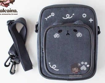 Dark Grey Kawaii Cat Corduroy Bag - [SALE B-GRADE] Everyday Cute Animal Ear Purse Tote - Manga Kawaii Anime Fandom - Mualcaina.