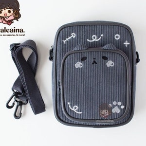 Dark Grey Kawaii Cat Corduroy Bag - [SALE B-GRADE] Everyday Cute Animal Ear Purse Tote - Manga Kawaii Anime Fandom - Mualcaina.