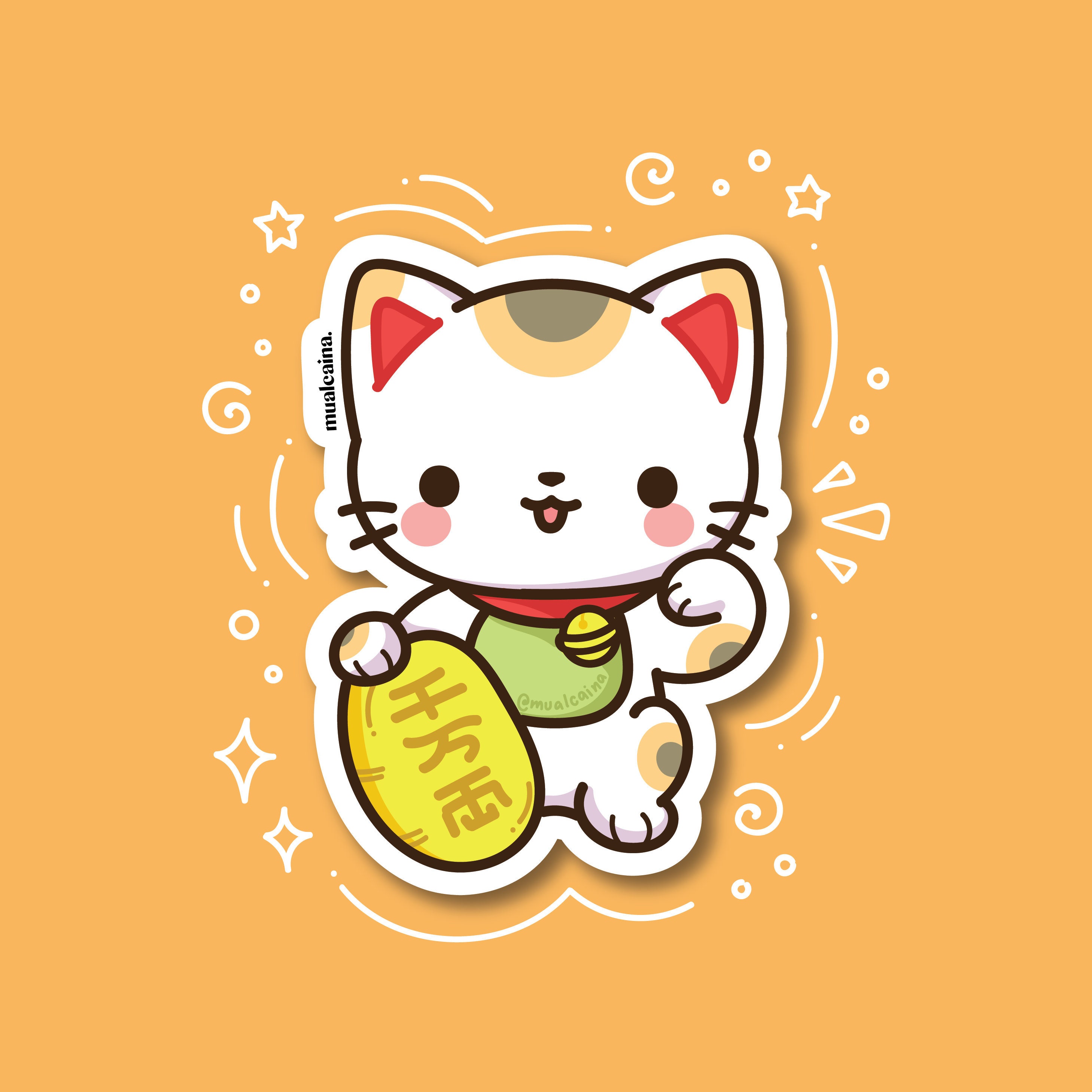 Cute Maneki Neko / Lucky Cat Vinyl Sticker Waterproof Etsy
