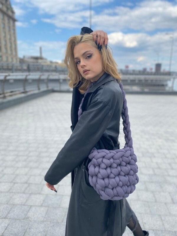 Chunky Marshmallow Woman Bag Dark Grey Spring Soft Knit 