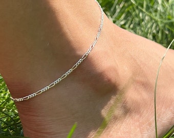 dainty silver ankle chain, sterling silver figaro anklet, figaro chain anklet 9", sterling silver ankle bracelet, minimalist silver jewelry