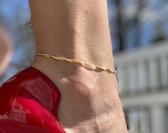 tobillera de cadena de oro Singapur 9 "-2.5 mm, pulsera de tobillo de oro, tobilleras para mujeres de oro 14k, pulsera de tobillo de playa, oro de tobillera, joyería en capas