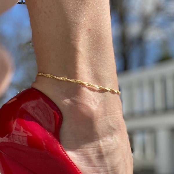 gold Singapore chain anklet 9"-2.5mm, gold ankle bracelet, anklets for women gold 14k, beach ankle bracelet, anklet gold, layered jewelry