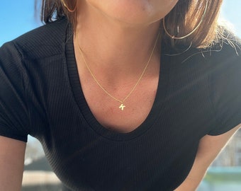 tiny gold initial necklace 14k, mini initial letter necklace, tiny gold necklace, personalized initial necklace for women, gold jewelry